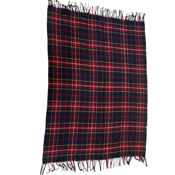 Pendleton 100% Virgin Wool Tartan Plaid Throw Blanket Navy Red Yellow USA - Picture 15 of 16